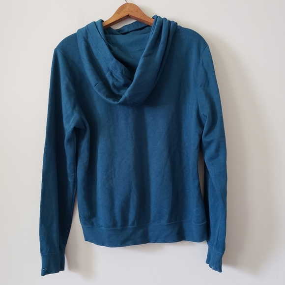 Nike Swish Logo Funnel Neck Hoodie Sweatshirt Sz Small Teal Blue Glitter - Picture 3 of 5